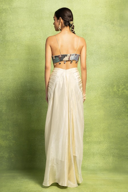 Vedika M Sequin Embroidered Bustier & Hand Pleated Skirt Set 