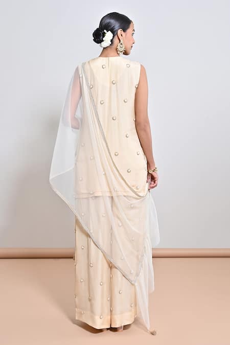 Keith Gomes Pearl & Sequins Cutwork Flower Tunic & Palazzo Set 