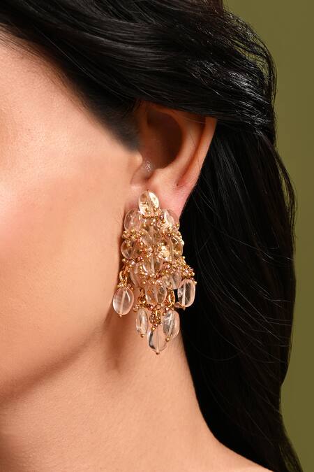 Shop House Of D"Oro Pink Beads, Stones Camelia Beaded Cluster Drop Earrings Online at Aza Fashions Shop_House Of D"Oro_Pink Beads, Stones Camelia Beaded Cluster Drop Earrings _Online_at_Aza_Fashions