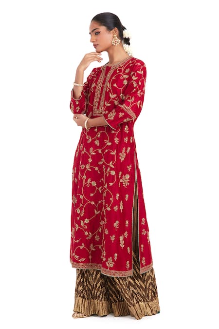Buy Kora Red Chanderi Silk Embroidery, Sequins, Beads, Gota Patti Round Dori Jaal Kurta Online at Aza Fashions Buy_Kora_Red Chanderi Silk Embroidery, Sequins, Beads, Gota Patti Round Dori Jaal Kurta _Online_at_Aza_Fashions