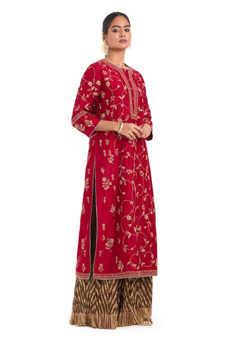 Kora Red Chanderi , Organza Embroidery, Dori Jaal Kurta Sharara Set Online at Aza Fashions Kora_Red Chanderi , Organza Embroidery, Dori Jaal Kurta Sharara Set _Online_at_Aza_Fashions