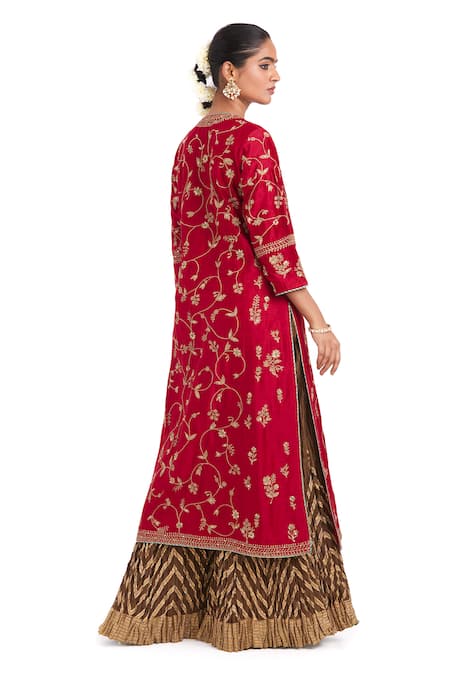 Shop Kora Red Chanderi , Organza Embroidery, Dori Jaal Kurta Sharara Set at Aza Fashions Shop_Kora_Red Chanderi , Organza Embroidery, Dori Jaal Kurta Sharara Set _at_Aza_Fashions