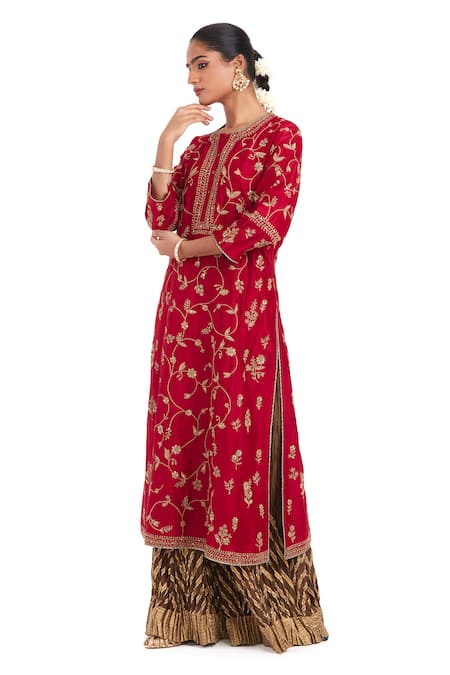 Buy Kora Red Chanderi , Organza Embroidery, Dori Jaal Kurta Sharara Set Online at Aza Fashions Buy_Kora_Red Chanderi , Organza Embroidery, Dori Jaal Kurta Sharara Set _Online_at_Aza_Fashions