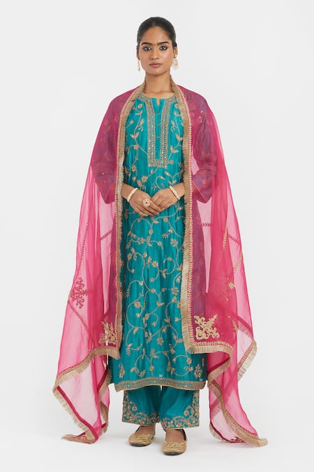 Kora Dori Jaal Embroidered Kurta, Pant & Dupatta Set 