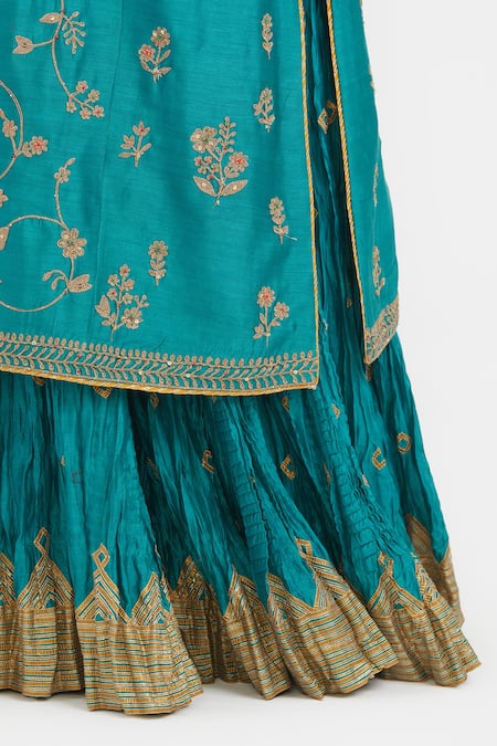 Kora_Teal Chanderi , Organza Embroidery, Dori Jaal Kurta Lehenga And Dupatta _at_Aza_Fashions