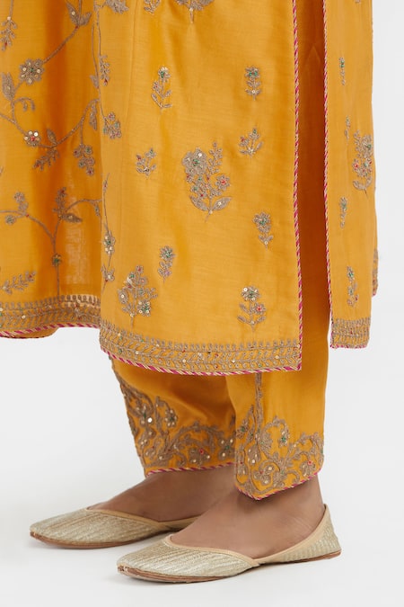 Shop Kora Yellow Chanderi , Organza Embroidery, Dori Jaal Kurta Salwar Set Shop_Kora_Yellow Chanderi , Organza Embroidery, Dori Jaal Kurta Salwar Set