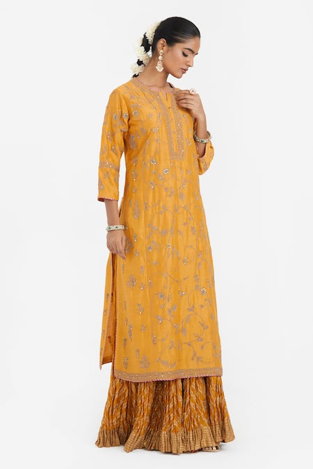 Kora Silk Chanderi Dori Jaal Embroidered Kurta 