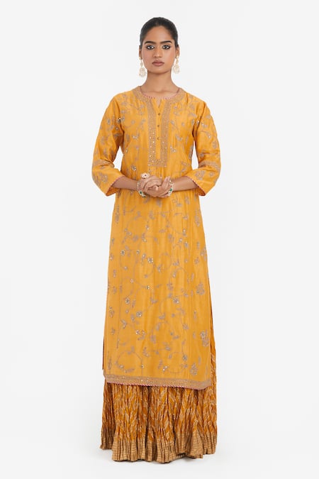 Kora Dori Jaal Embroidered Kurta & Gota Lehenga Set 