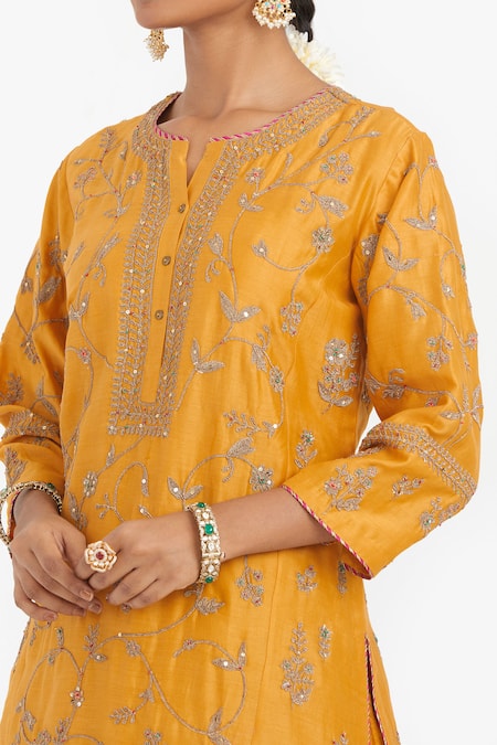 Buy_Kora_Yellow , , Embroidery, Dori Jaal Kurta And Lehenga Set 