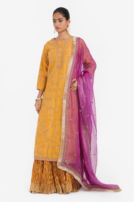 Kora Chanderi Dori & Sequin Embroidered Kurta Lehenga 