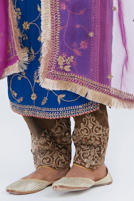 Kora_Blue Chanderi Silk Embroidery, Sequins, Beads Dori Jaal Kurta And Salwar Set _Online_at_Aza_Fashions