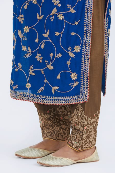 Buy_Kora_Blue Chanderi Silk Embroidery, Sequins, Beads Dori Jaal Kurta And Salwar Set 