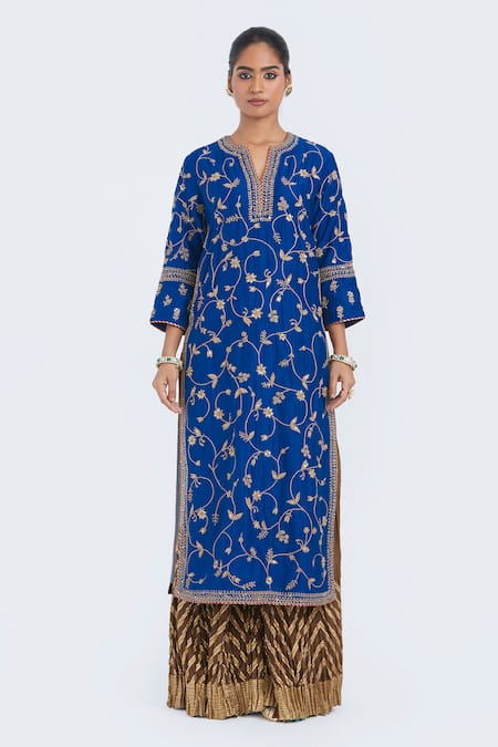 Kora Silk Chanderi Dori Jaal Embroidered Kurta 