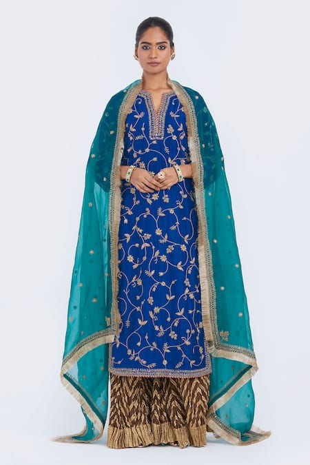 Kora Dori Jaal Embroidered Kurta, Sharara & Dupatta Set 