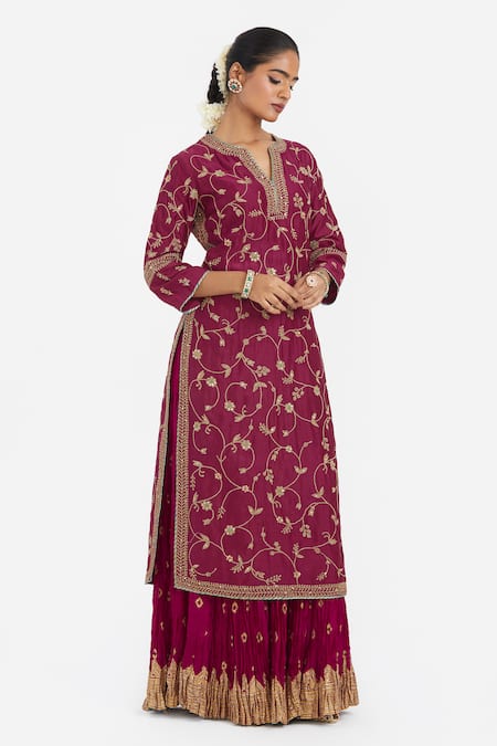 Kora Silk Chanderi Dori Jaal Embroidered Kurta 