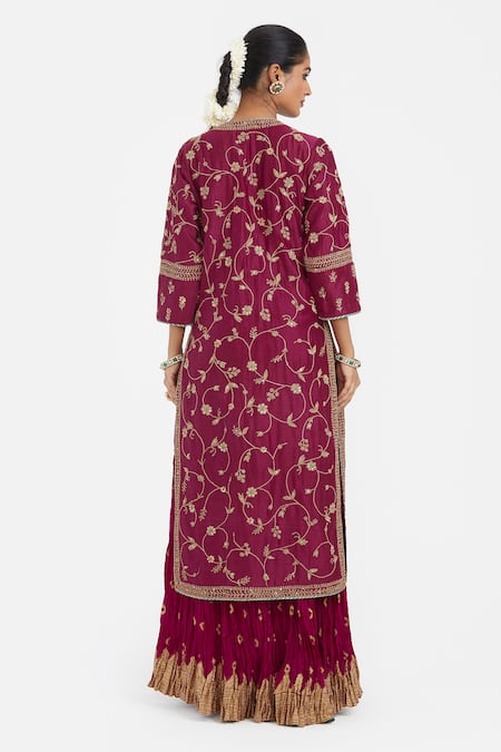 Kora Dori Jaal Embroidered Kurta & Lehenga Set 
