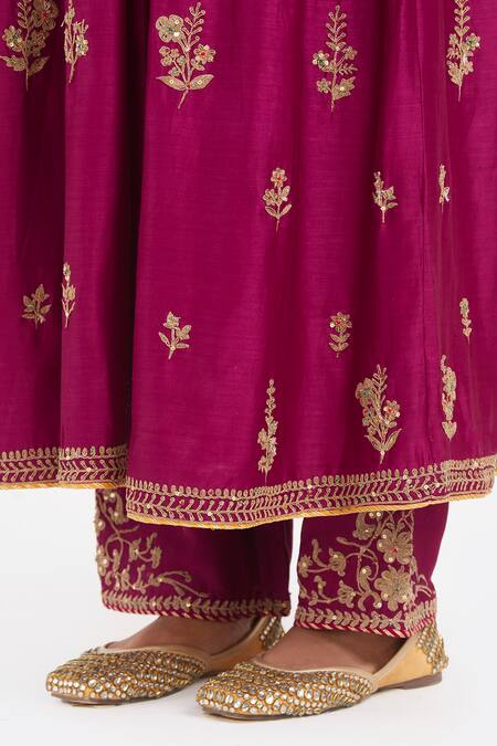 Shop_Kora_Fuchsia Chanderi , Organza Embroidery, Dori Kurta, Pant And Dupatta Set _Online_at_Aza_Fashions