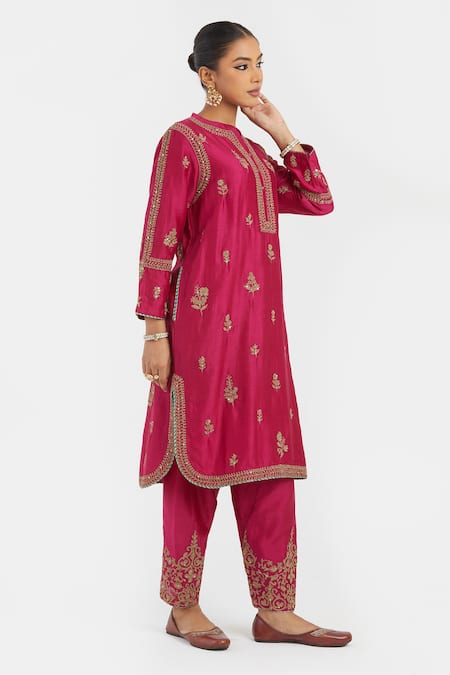 Buy_Kora_Fuchsia Chanderi , Organza Embroidery, Dori Kurta Salwar And Dupatta _Online_at_Aza_Fashions