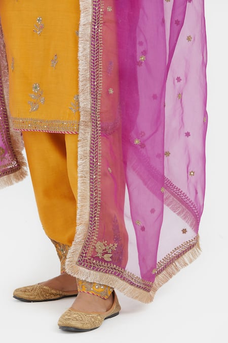 Kora Yellow Chanderi , Organza Embroidery, Sequins, Dori Kurta Salwar Set Online at Aza Fashions Kora_Yellow Chanderi , Organza Embroidery, Sequins, Dori Kurta Salwar Set _Online_at_Aza_Fashions
