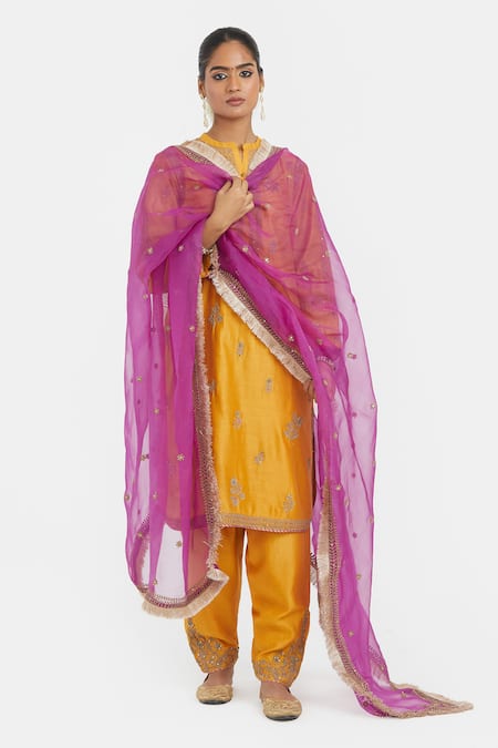 Buy Kora Yellow Chanderi , Organza Embroidery, Sequins, Dori Kurta Salwar Set Online at Aza Fashions Buy_Kora_Yellow Chanderi , Organza Embroidery, Sequins, Dori Kurta Salwar Set _Online_at_Aza_Fashions