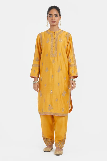 Kora Yellow Chanderi , Organza Embroidery, Sequins, Dori Kurta Salwar Set at Aza Fashions Kora_Yellow Chanderi , Organza Embroidery, Sequins, Dori Kurta Salwar Set _at_Aza_Fashions