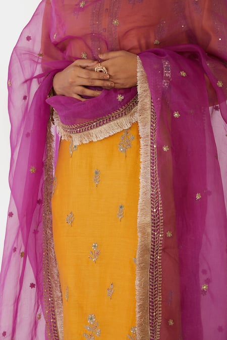 Buy Kora Yellow Chanderi , Organza Embroidery, Sequins, Dori Kurta Salwar Set Buy_Kora_Yellow Chanderi , Organza Embroidery, Sequins, Dori Kurta Salwar Set