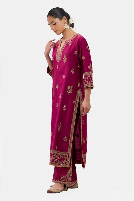 Kora Dori Embroidered Kurta, Pant & Dupatta Set 