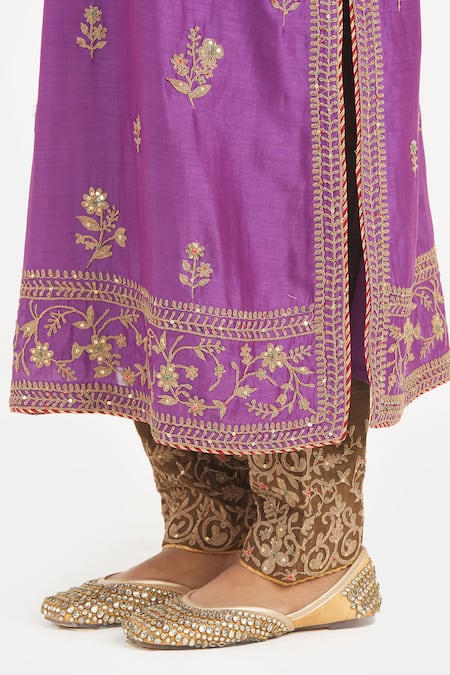 Buy Kora Purple Chanderi Silk Embroidery, Sequins, Beads Round Neck, Split Dori Kurta Buy_Kora_Purple Chanderi Silk Embroidery, Sequins, Beads Round Neck, Split Dori Kurta