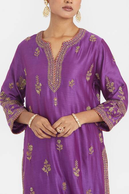 Buy_Kora_Purple Silk, Silk, Embroidery, Dori Kurta And Salwar Set 
