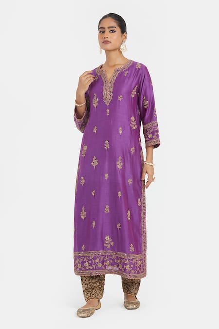 Kora_Purple Chanderi , Organza Embroidery, Dori Kurta Salwar And Dupatta _Online_at_Aza_Fashions