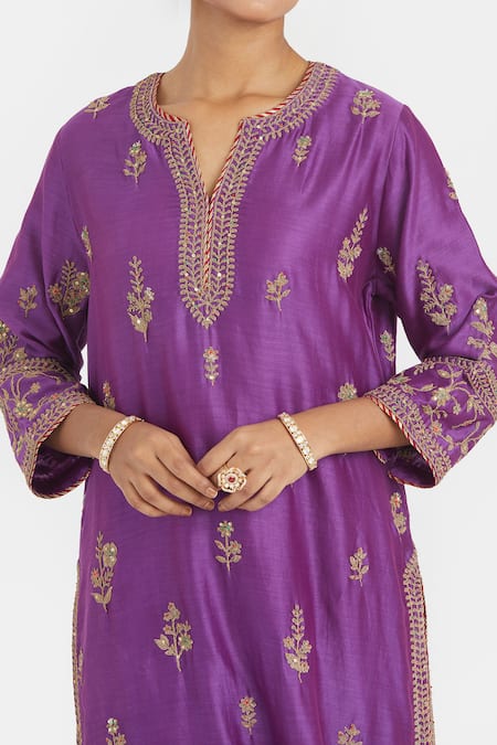Shop_Kora_Purple Chanderi , Organza Embroidery, Dori Kurta Salwar And Dupatta _Online_at_Aza_Fashions