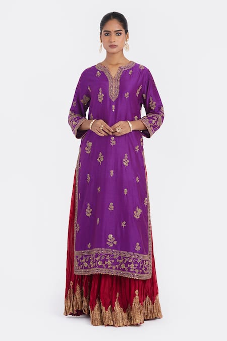 Kora Silk Chanderi Dori Embroidered Kurta & Sharara 