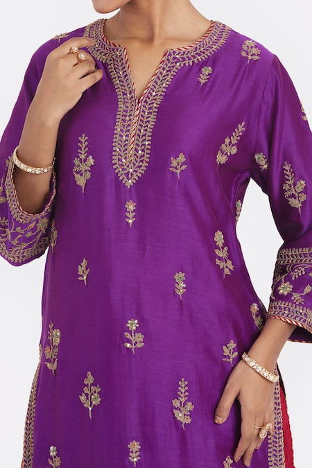 Buy_Kora_Purple Chanderi Silk Embroidery, Sequins, Beads, Gota Dori Kurta And Sharara 