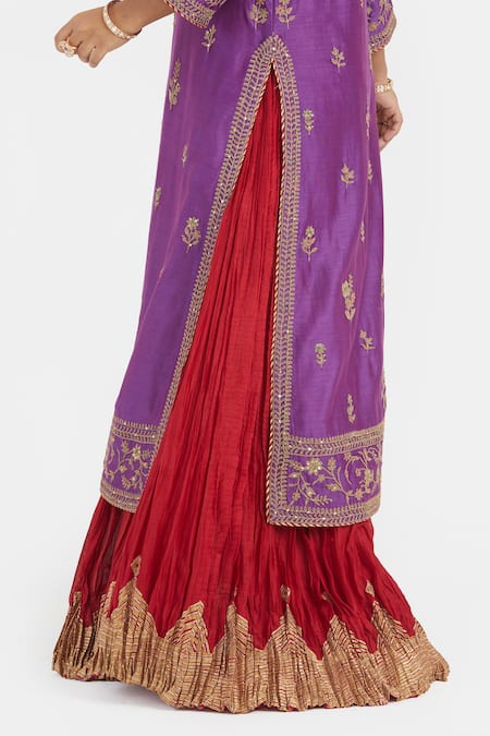 Buy_Kora_Purple Chanderi , Organza Beads, Dori Kurta Sharara And Dupatta Set 