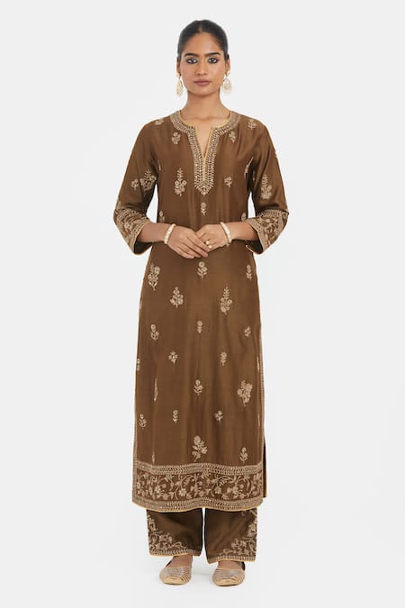 Kora Dori Embroidered Kurta & Pants Set 