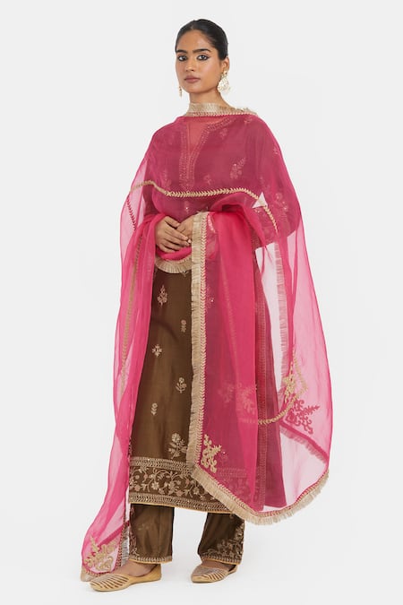 Kora Dori Embroidered Kurta, Pant & Dupatta Set 