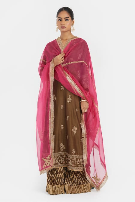 Kora Dori Embroidered Kurta, Crushed Sharara & Dupatta 