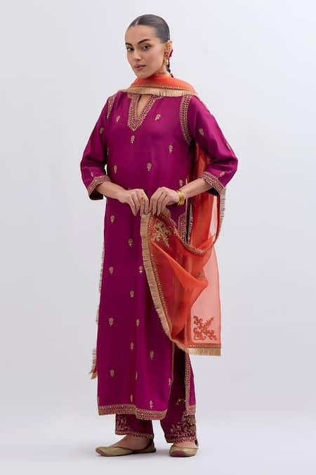 Kora Dori Embroidered Kurta, Pant & Dupatta Set 