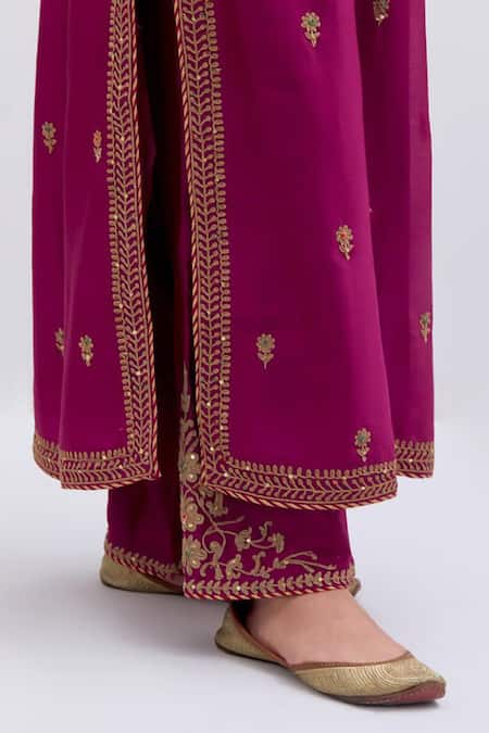 Buy_Kora_Fuchsia Chanderi , Organza Embroidery, Dori Kurta, Pant And Dupatta Set 