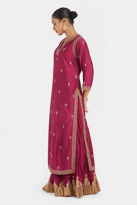 Kora Fuchsia Chanderi Silk Embroidery, Sequins, Beads, Gota Patti, Dori Kurta With Online at Aza Fashions Kora_Fuchsia Chanderi Silk Embroidery, Sequins, Beads, Gota Patti, Dori Kurta With _Online_at_Aza_Fashions