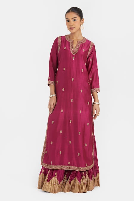 Kora Dori Embroidered Kurta & Crushed Sharara Set 