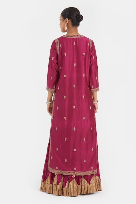 Kora Dori Embroidered Kurta & Crushed Sharara Set 