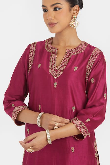 Kora_Fuchsia Chanderi , Organza Embroidery, Dori Kurta And Sharara Set _at_Aza_Fashions