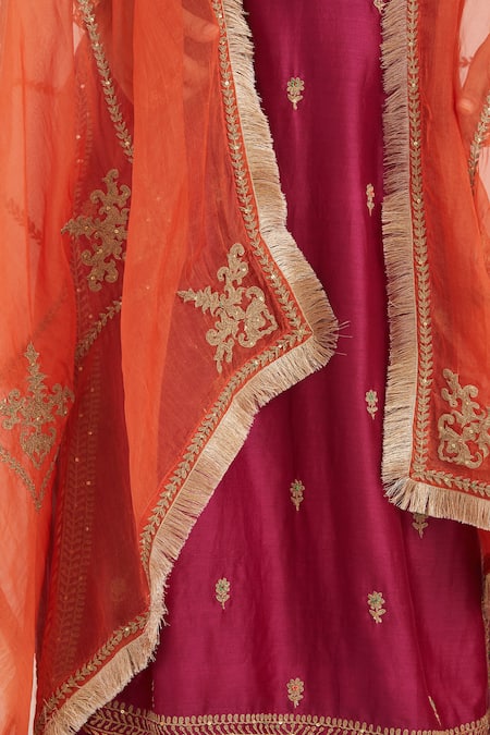 Buy_Kora_Fuchsia Chanderi , Organza Embroidery, Dori Kurta And Sharara Set 