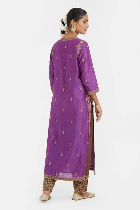 Kora Fuchsia Chanderi Dori Embroidered Kurta 