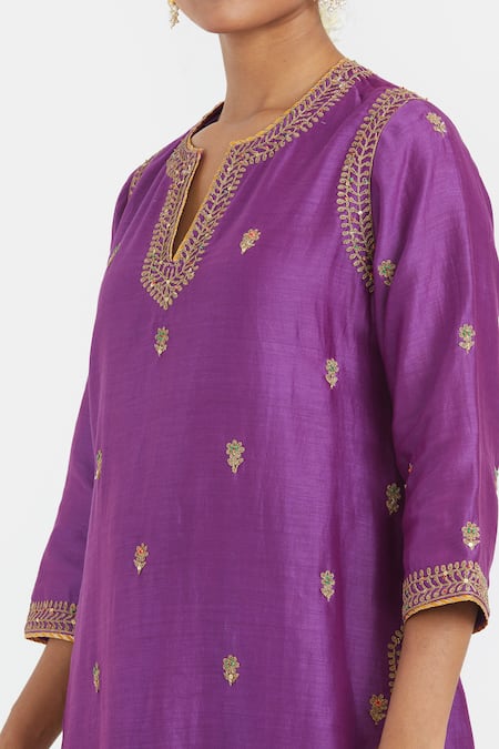 Shop_Kora_Purple Chanderi , Organza Embroidery, Dori Kurta, Salwar And Dupatta Set 