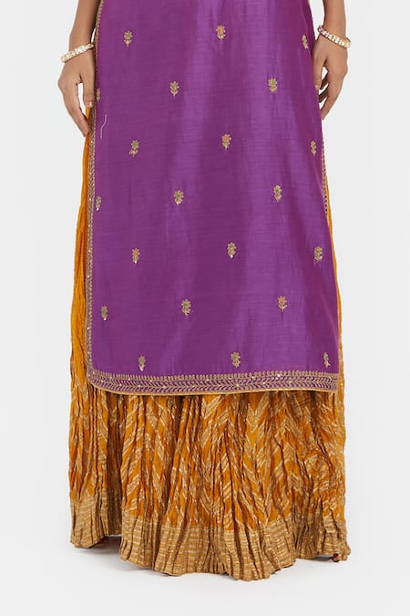 Shop_Kora_Purple Chanderi Silk Embroidery, Sequins, Beads, Gota Dori Kurta And Lehenga Set _Online_at_Aza_Fashions