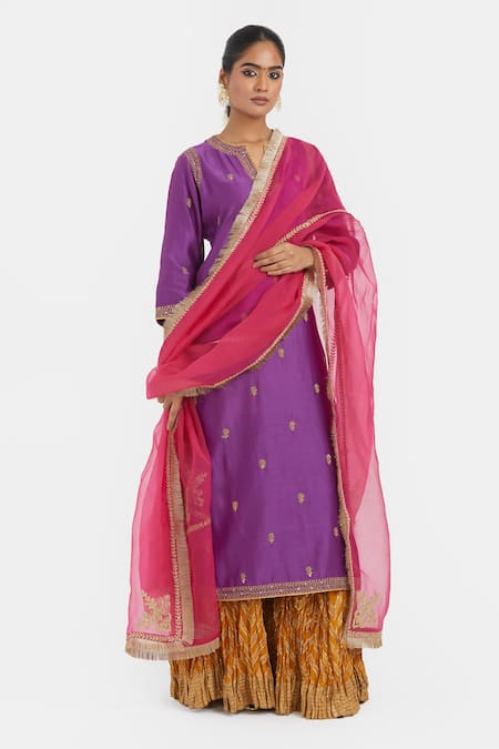 Buy_Kora_Fuchsia , , , Organza Dori Kurta And Lehenga Set _Online_at_Aza_Fashions