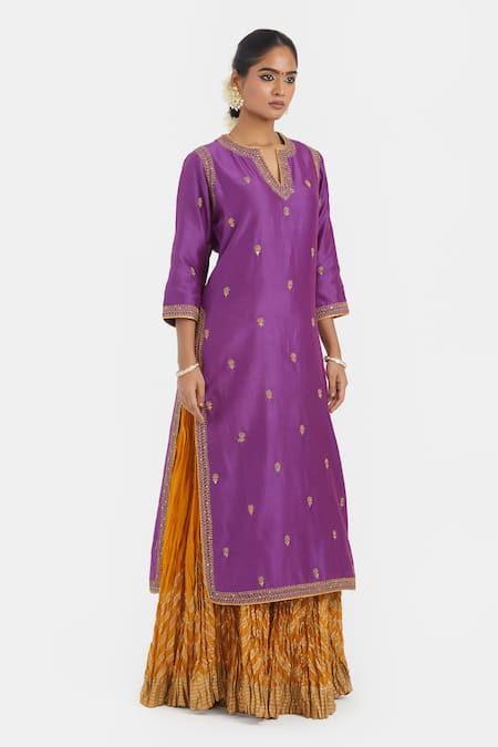 Shop_Kora_Fuchsia , , , Organza Dori Kurta And Lehenga Set 