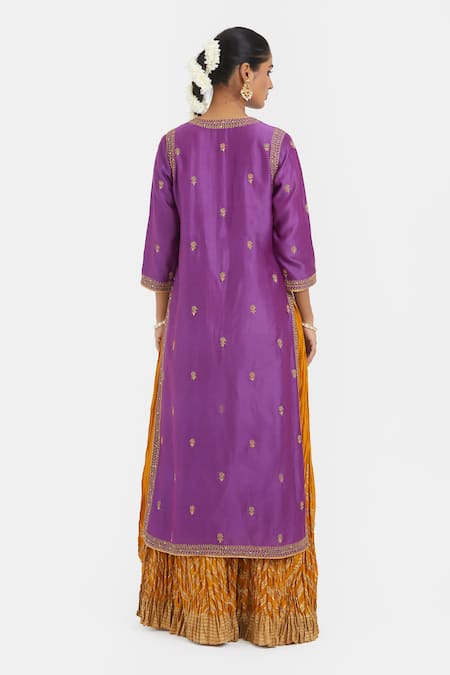 Kora Chanderi Dori Embroidered Kurta & Lehenga Set 